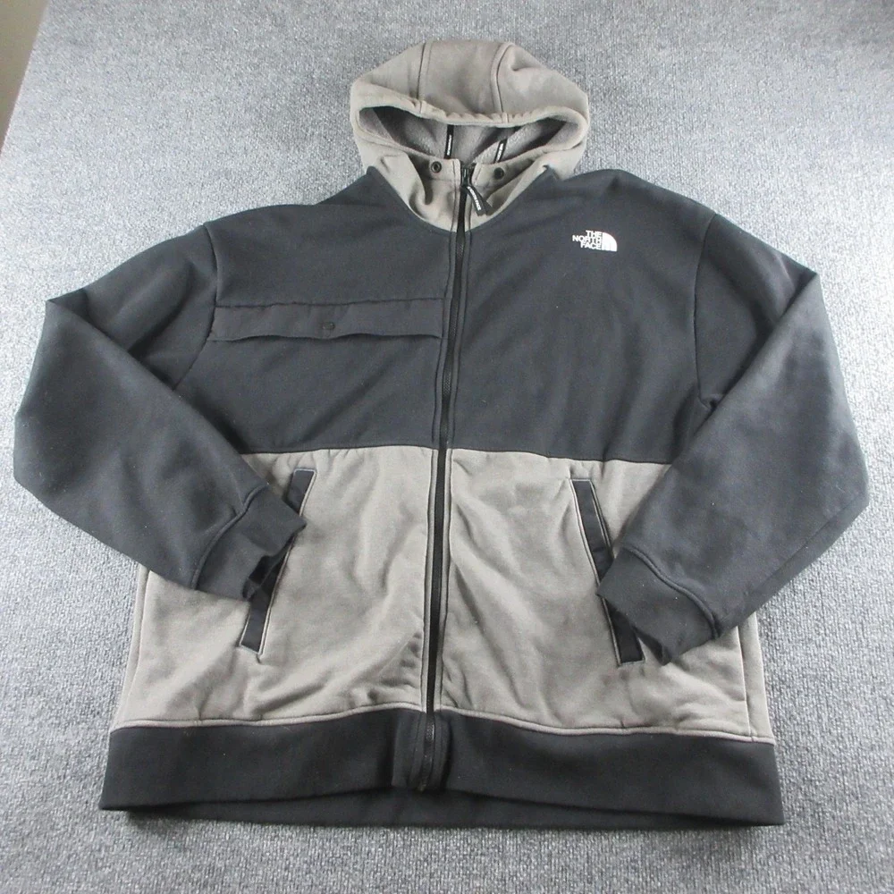 The North Face Hoodie Mens XL Black Fleece Full Zip Logo Pockets Sweatshirt